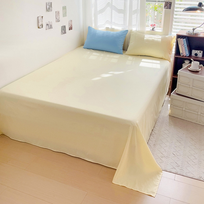 91家纺网 家纺一手货源 找家纺 森璐 2025新款水洗棉双拼四件套宿舍三件套床单被套枕套双拼-天蓝黄