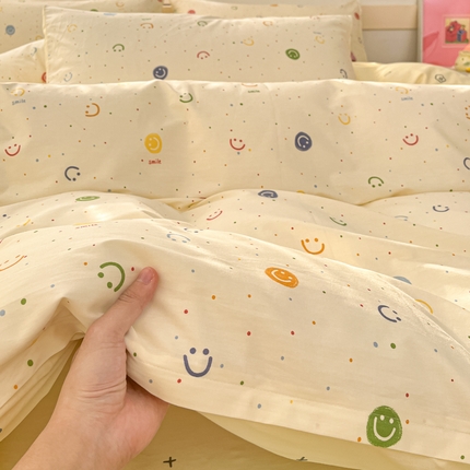 91家纺网 家纺一手货源 找家纺 2025新款全棉卡通小清新系列四件套 多彩笑脸