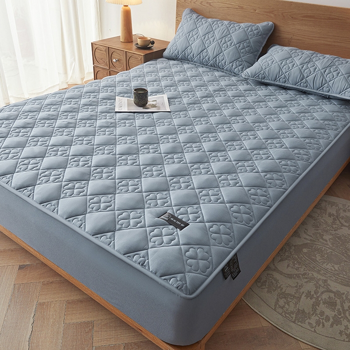 91家纺网 家纺一手货源 找家纺 3C 2025新款A类亲肤夹棉床笠-花叶 花叶 海洋蓝