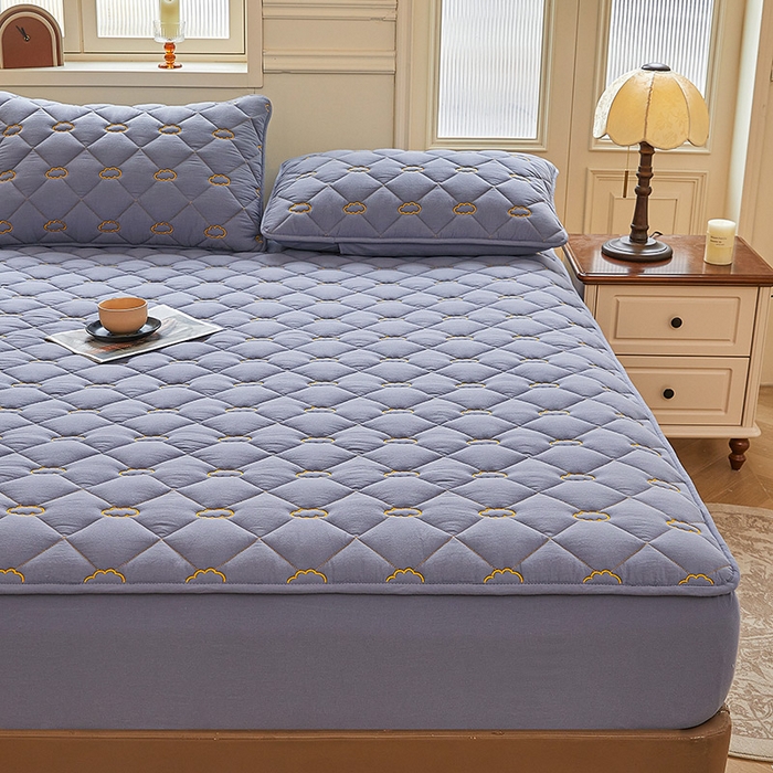 91家纺网 家纺一手货源 找家纺 3C 2024新款云朵全棉水洗棉床笠 云朵 蓝灰