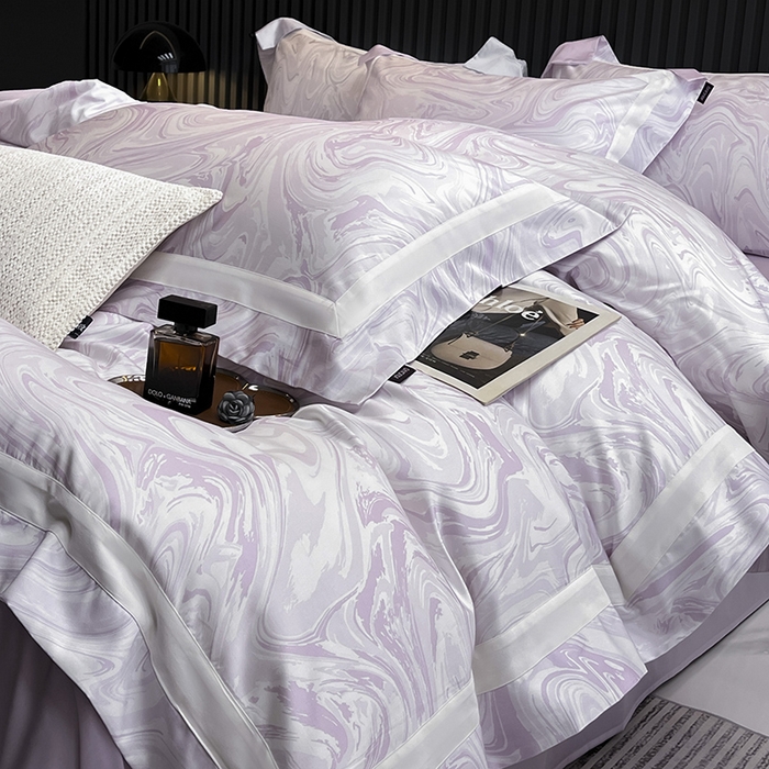 91家纺网 家纺一手货源 找家纺 春夏爆款全棉数码印花四件套纯棉轻奢风长绒棉床单被套时尚床上用品浮影 SM浮影-风信紫