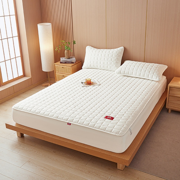 91家纺网 家纺一手货源 找家纺 3C 2025新款全棉水洗棉夹棉床笠-良品 良品 珍珠白