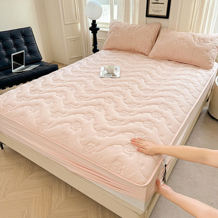 91家纺网 家纺一手货源 找家纺 （总）3C 2024新款全棉水洗棉夹棉玫瑰床笠-花语系列