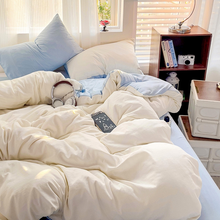 91家纺网 家纺一手货源 找家纺 （总）森璐 2025新款水洗棉双拼四件套宿舍三件套床单被套枕套