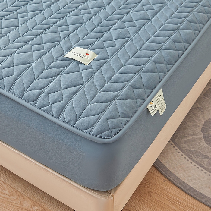 91家纺网 家纺一手货源 找家纺 3C 2025新款A类亲肤夹棉床笠-麦穗格 麦穗格 深海蓝