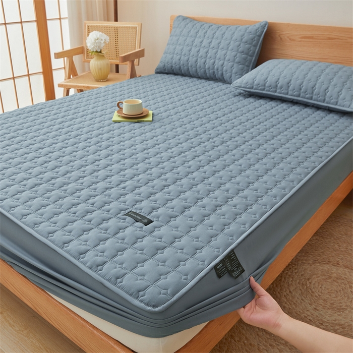 91家纺网 家纺一手货源 找家纺 3C 2025新款A类时尚格防水隔脏床笠 时尚格-海洋蓝