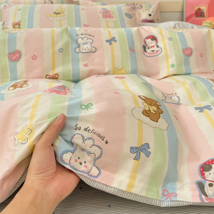 91家纺网 家纺一手货源 找家纺 2025新款全棉卡通小清新系列四件套 甜宠蜜语