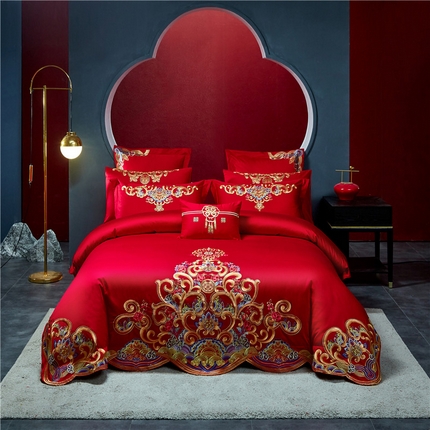 91家纺网 家纺一手货源 找家纺 东方合美（原：皇家传奇） 2023新款40s全工艺喷气刺绣纯棉婚庆多件套-系列三 百年相守