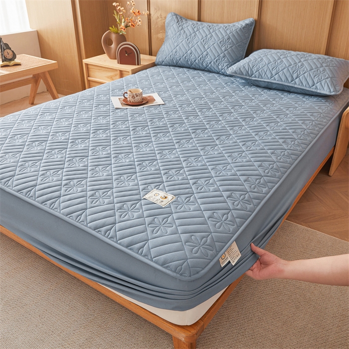 91家纺网 家纺一手货源 找家纺 3C 2025新款A类幸运花防水隔脏床笠 幸运花-海洋蓝