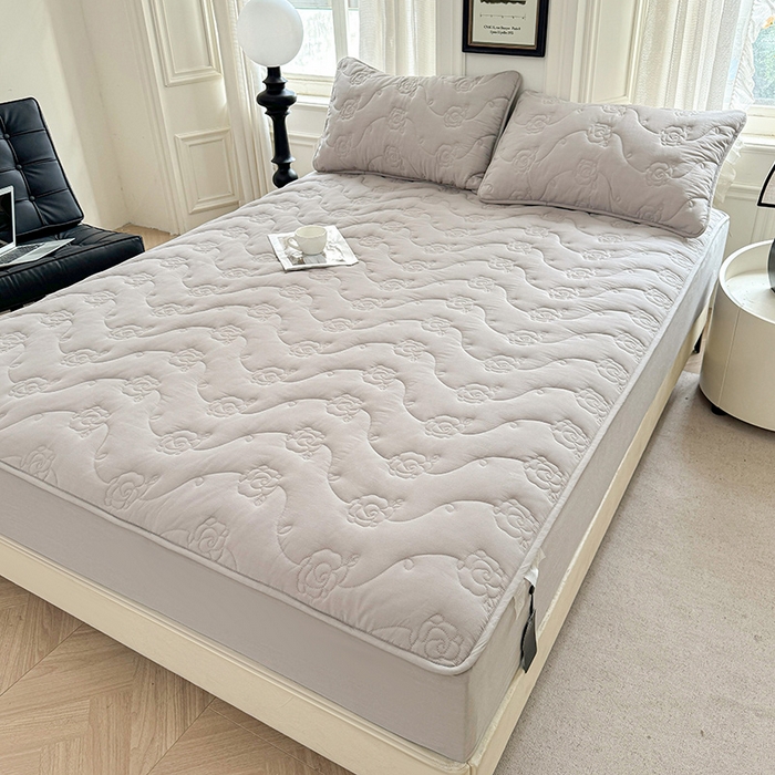 91家纺网 家纺一手货源 找家纺 3C 2024新款全棉水洗棉夹棉玫瑰床笠-花语系列 花语 夜光灰