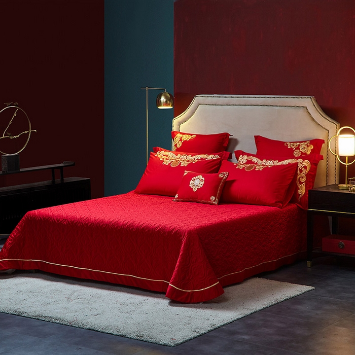 91家纺网 家纺一手货源 找家纺 东方合美（原：皇家传奇） 2023新款40s全工艺喷气刺绣纯棉婚庆多件套-系列三 福喜龙凤