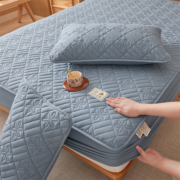 91家纺网 家纺一手货源 找家纺 3C 2025新款A类幸运花防水隔脏床笠 幸运花-海洋蓝