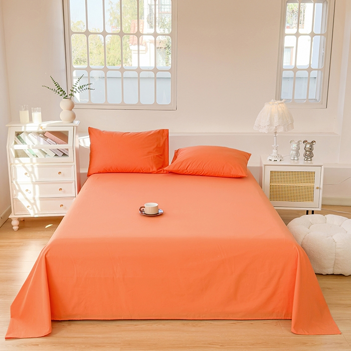 91家纺网 家纺一手货源 找家纺 2025新款全棉A类母婴级水洗棉纯棉床单纯色系列单品 马丁桔