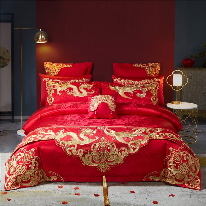 91家纺网 家纺一手货源 找家纺 2023新款100s贡缎提花婚庆多件套系列 凤冠霞帔（新拍2）