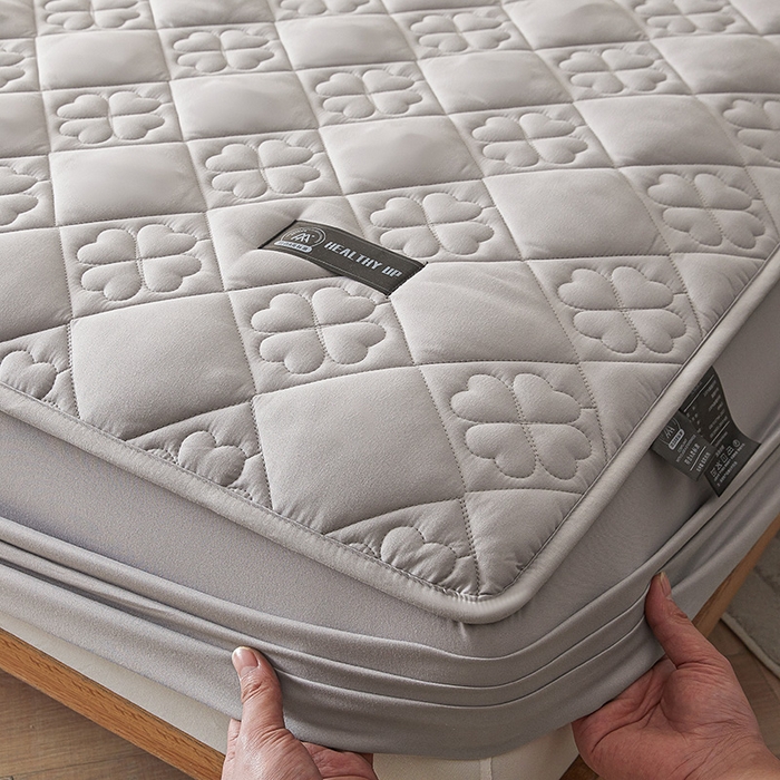 91家纺网 家纺一手货源 找家纺 3C 2025新款A类亲肤夹棉床笠-花叶 花叶 冰山灰