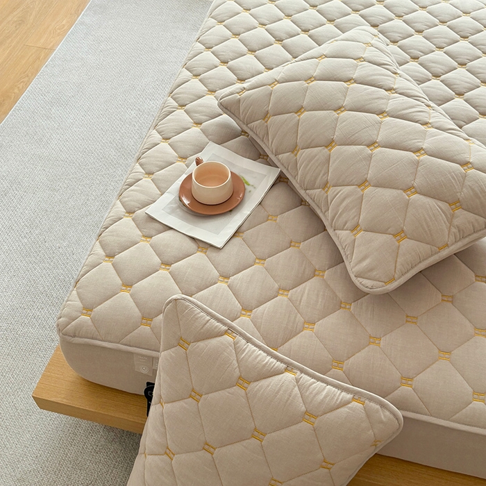 91家纺网 家纺一手货源 找家纺 3C 2024新款H全棉水洗棉床笠 清新灰