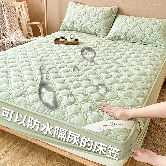91家纺网 家纺一手货源 找家纺 3C 2024新款A类全棉抗菌防水床笠 全棉防水-抹茶绿