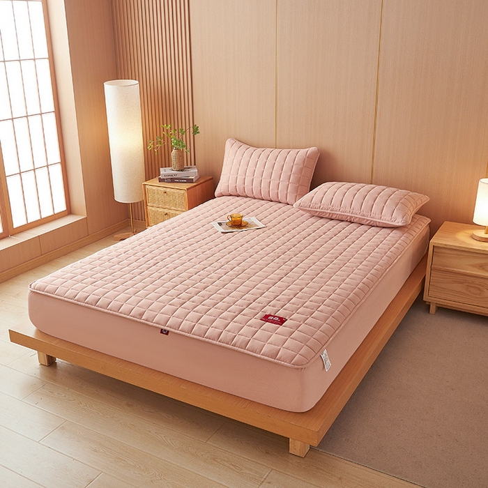 91家纺网 家纺一手货源 找家纺 3C 2025新款全棉水洗棉夹棉床笠-良品 良品 浅豆沙