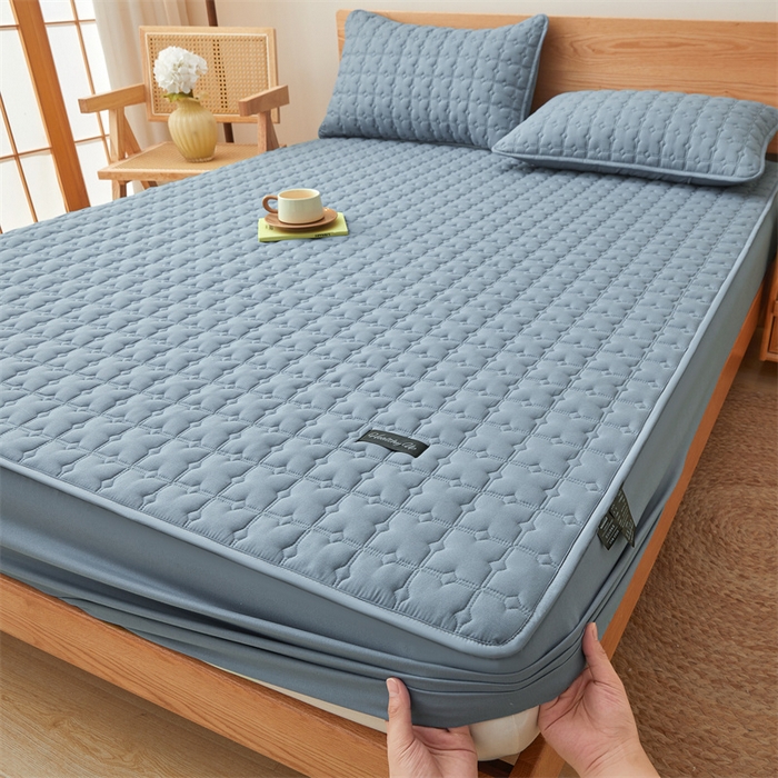 91家纺网 家纺一手货源 找家纺 3C 2025新款A类时尚格防水隔脏床笠 时尚格-海洋蓝