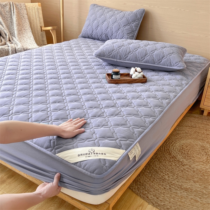 91家纺网 家纺一手货源 找家纺 3C 2024新款A类全棉抗菌防水床笠 全棉防水-蓝灰色