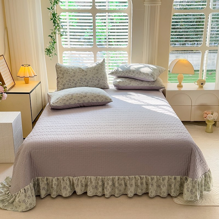 91家纺网 家纺一手货源 找家纺 韩约家纺 2025新款简约款1针织双层纱床盖四件套 婉君（简约款）