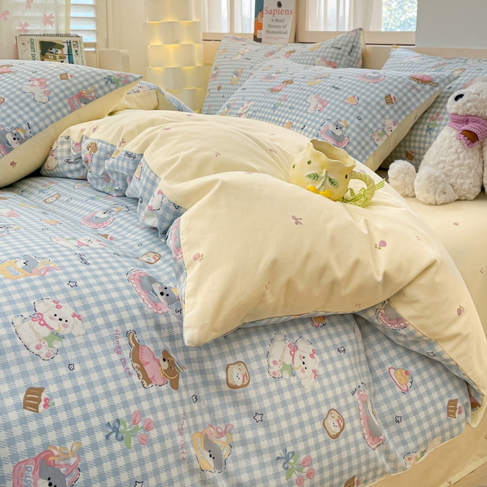 91家纺网 家纺一手货源 找家纺 2025新款全棉卡通小清新系列四件套 可爱贝贝