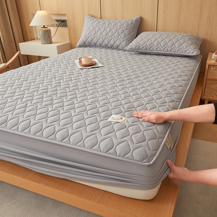 91家纺网 家纺一手货源 找家纺 3C 2025新款A类菱形格防水隔脏床笠-卡诺 卡诺-烟灰