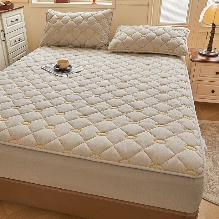 91家纺网 家纺一手货源 找家纺 3C 2024新款云朵全棉水洗棉床笠 云朵 清新灰