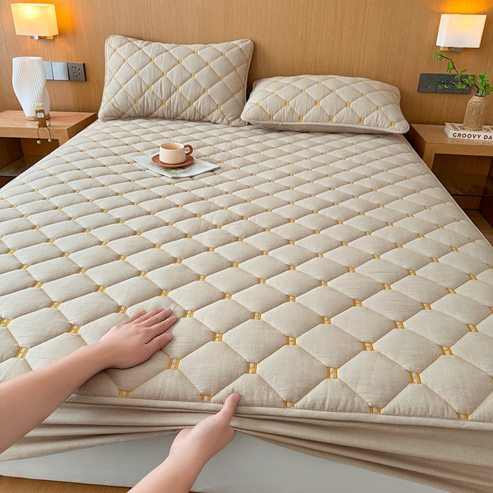 91家纺网 家纺一手货源 找家纺 3C 2024新款H全棉水洗棉床笠 清新灰