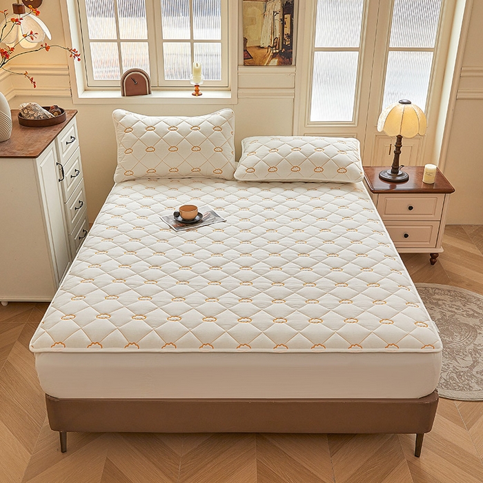 91家纺网 家纺一手货源 找家纺 3C 2024新款云朵全棉水洗棉床笠 云朵 珍珠白