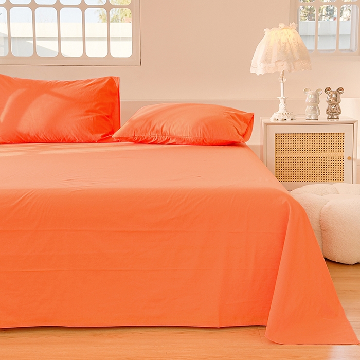 91家纺网 家纺一手货源 找家纺 2025新款全棉A类母婴级水洗棉纯棉床单纯色系列单品 马丁桔