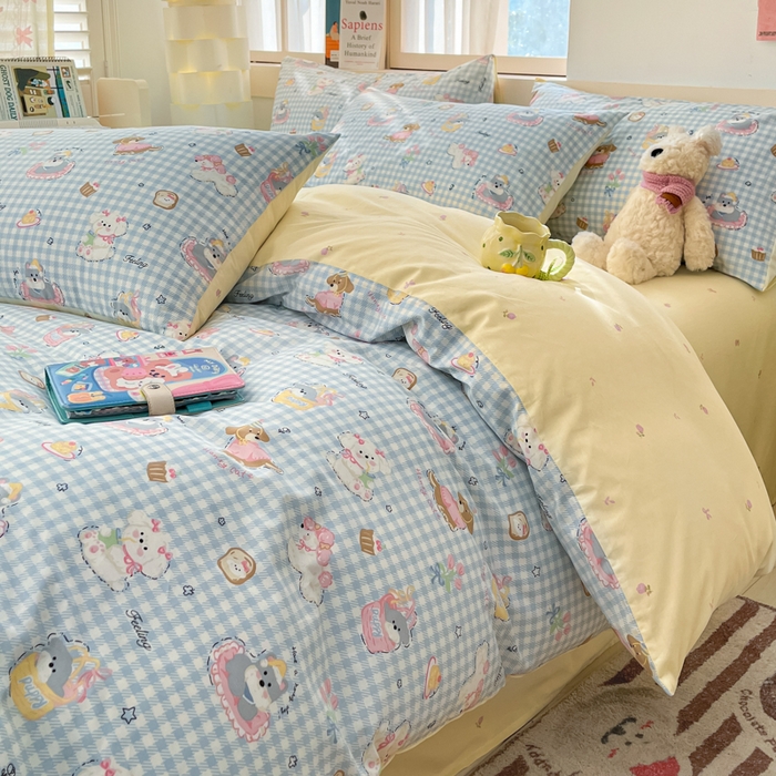 91家纺网 家纺一手货源 找家纺 2025新款全棉卡通小清新系列四件套 可爱贝贝