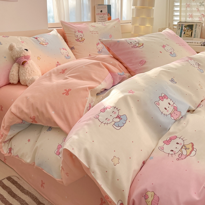 91家纺网 家纺一手货源 找家纺 2025新款全棉卡通小清新系列四件套 甜喵