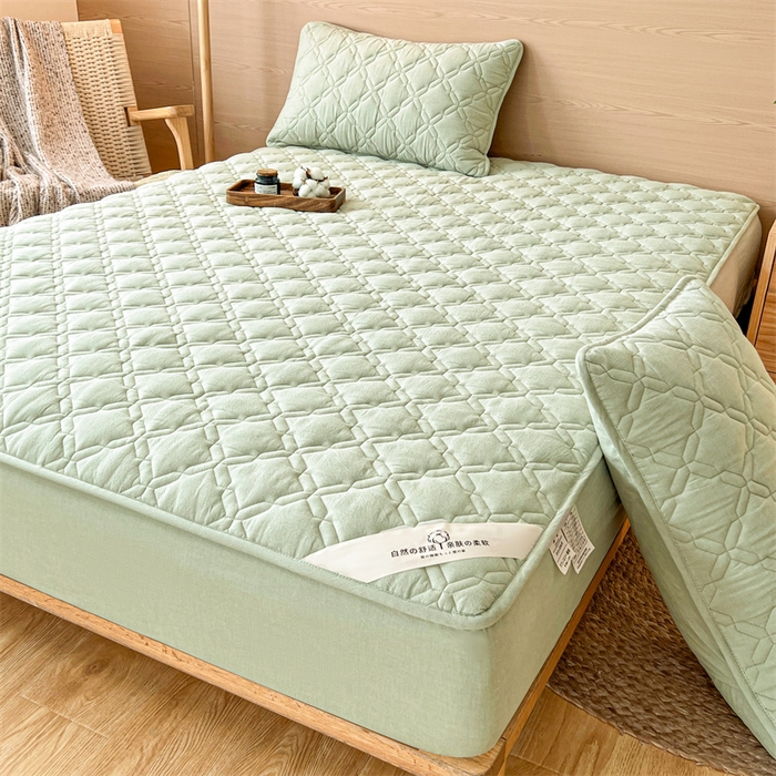 91家纺网 家纺一手货源 找家纺 3C 2024新款A类全棉抗菌防水床笠 全棉防水-抹茶绿
