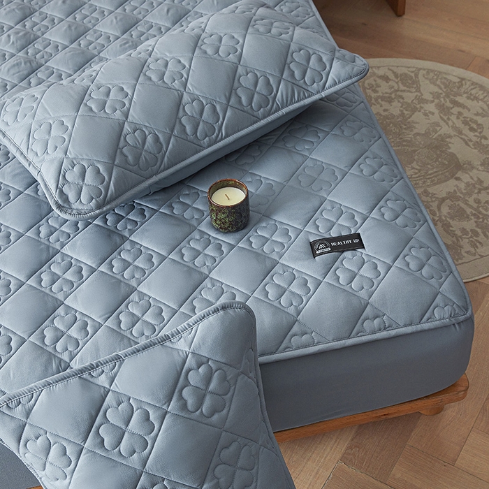 91家纺网 家纺一手货源 找家纺 3C 2025新款A类亲肤夹棉床笠-花叶 花叶 海洋蓝