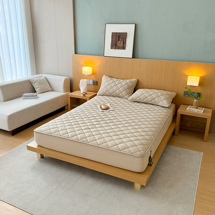 91家纺网 家纺一手货源 找家纺 3C 2024新款H全棉水洗棉床笠 清新灰