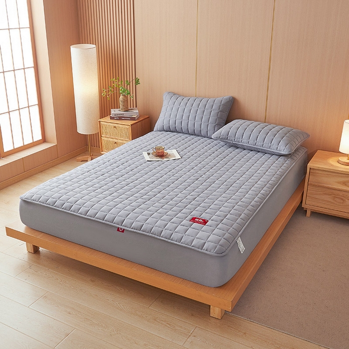 91家纺网 家纺一手货源 找家纺 3C 2025新款全棉水洗棉夹棉床笠-良品 良品 蓝灰