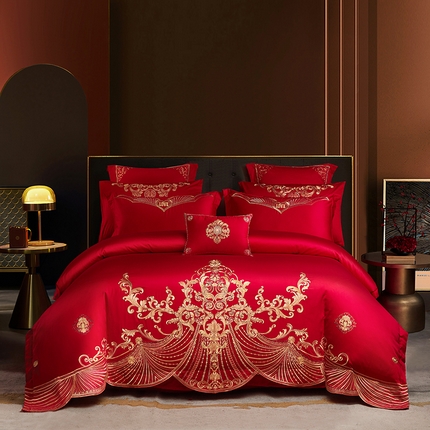 91家纺网 家纺一手货源 找家纺 东方合美（原：皇家传奇） 2023新款40s全工艺喷气刺绣纯棉婚庆多件套-系列三 巴黎恋人