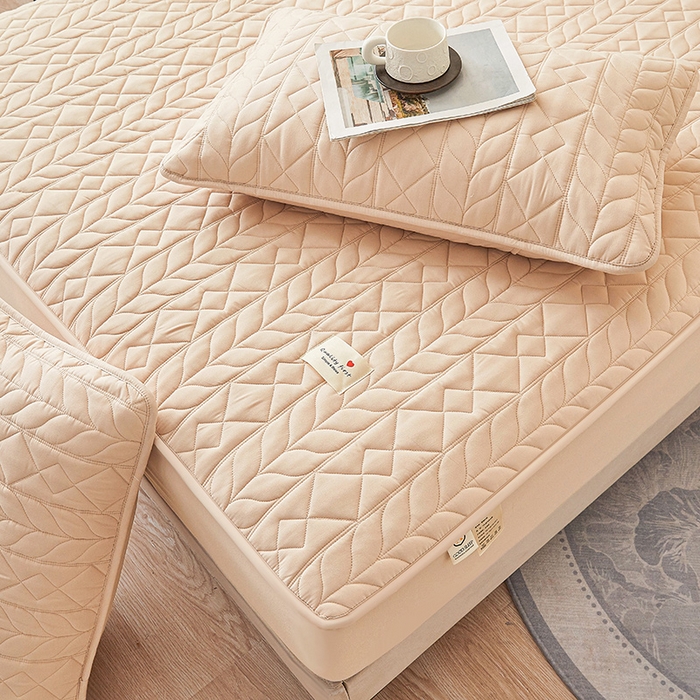 91家纺网 家纺一手货源 找家纺 3C 2025新款A类亲肤夹棉床笠-麦穗格 麦穗格 浅卡其