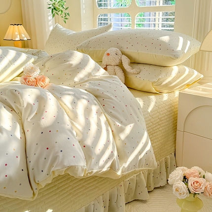 91家纺网 家纺一手货源 找家纺 （总）韩约家纺 2025新款简约款1针织双层纱床盖四件套