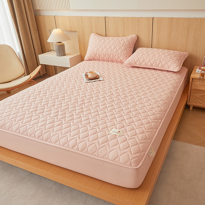 91家纺网 家纺一手货源 找家纺 3C 2025新款A类菱形格防水隔脏床笠-卡诺 卡诺-柔粉