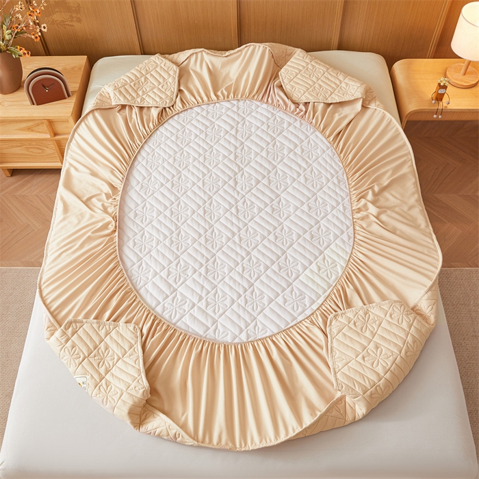 91家纺网 家纺一手货源 找家纺 3C 2025新款A类幸运花防水隔脏床笠 幸运花-浅卡其