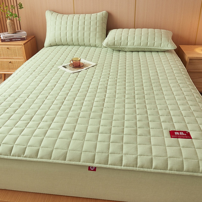 91家纺网 家纺一手货源 找家纺 3C 2025新款全棉水洗棉夹棉床笠-良品 良品 抹茶绿