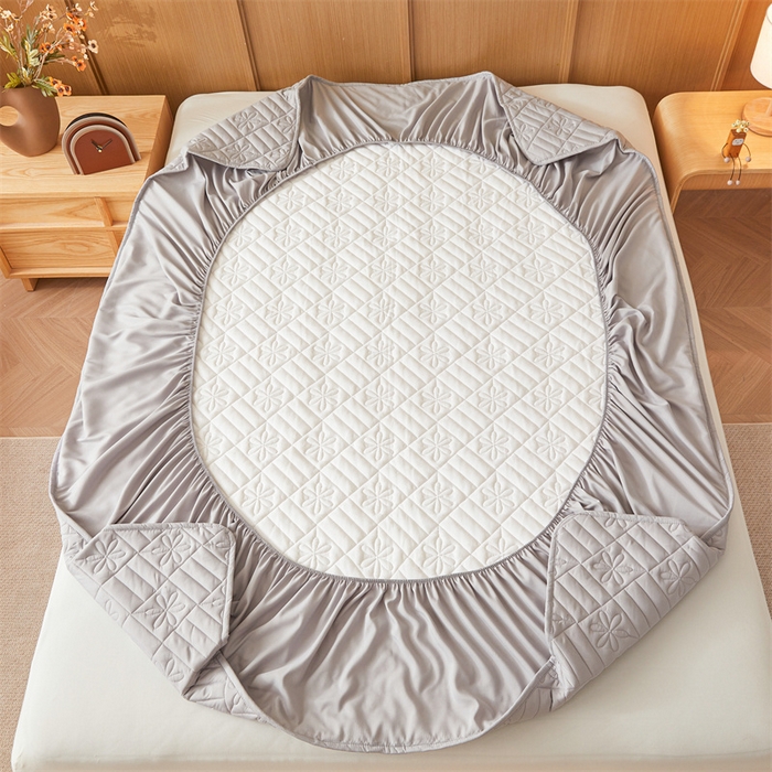 91家纺网 家纺一手货源 找家纺 3C 2025新款A类幸运花防水隔脏床笠 幸运花-云雾灰