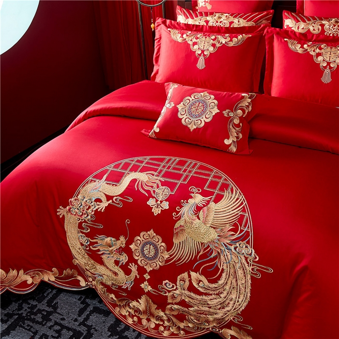 91家纺网 家纺一手货源 找家纺 2023新款120s提花长绒棉婚庆多件套系列 花好月圆