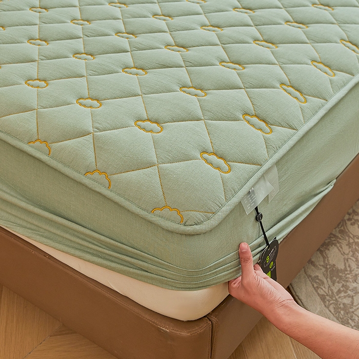 91家纺网 家纺一手货源 找家纺 3C 2024新款云朵全棉水洗棉床笠 云朵 抹茶绿