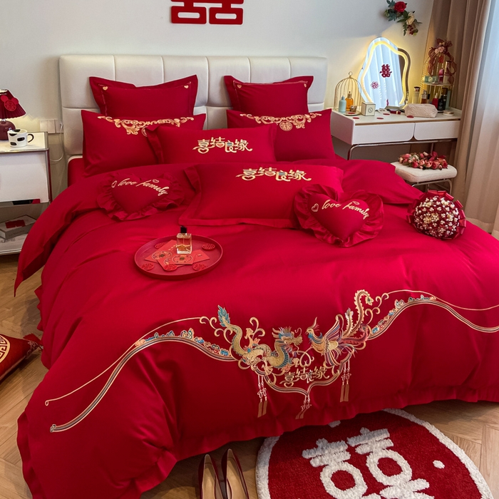 91家纺网 家纺一手货源 找家纺 东方合美（原：皇家传奇） 2023新款小红书风格热款40S婚庆系列 喜乐龙凤