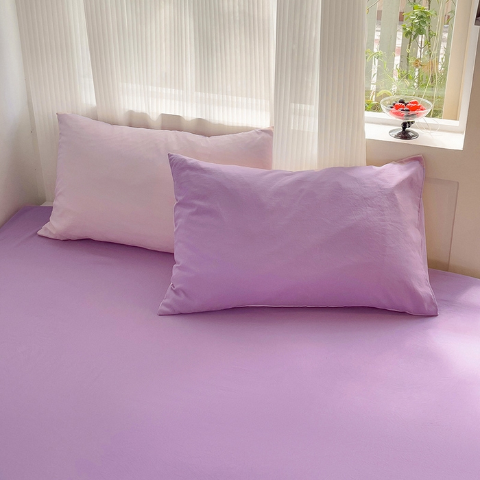 91家纺网 家纺一手货源 找家纺 森璐 2025新款水洗棉双拼四件套宿舍三件套床单被套枕套双拼-粉玉紫