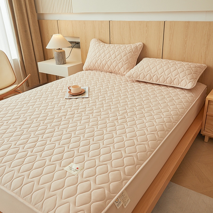 91家纺网 家纺一手货源 找家纺 3C 2025新款A类菱形格防水隔脏床笠-卡诺 卡诺-暖杏