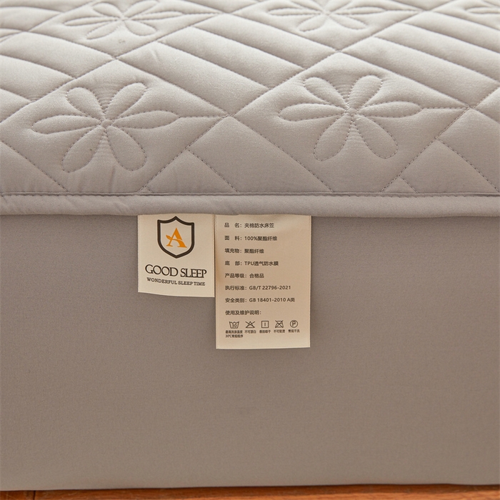 91家纺网 家纺一手货源 找家纺 3C 2025新款A类幸运花防水隔脏床笠 幸运花-云雾灰